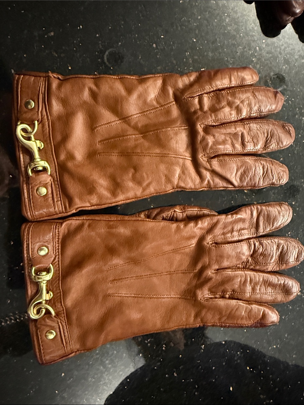 Brown Leather Coach women's Gloves with Gold Bit Accent size 8